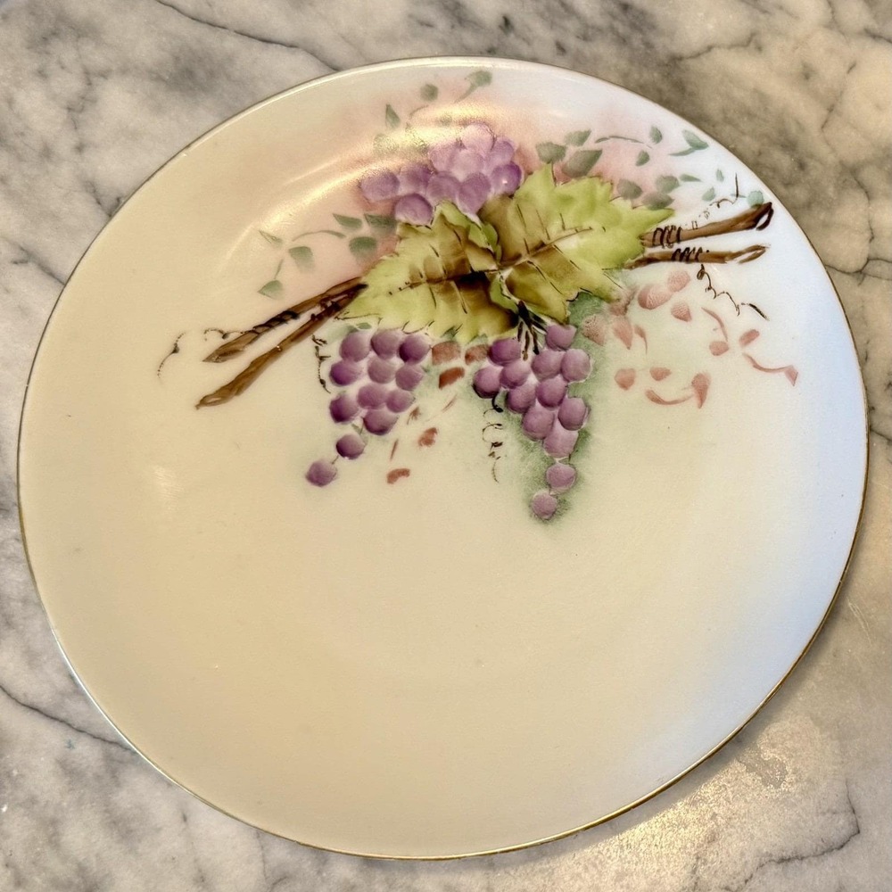 6pc VTG Antique Gotham Austria Hand Painted Signed 6" Fruit Dessertā Plates Gold - Picture 2 of 13